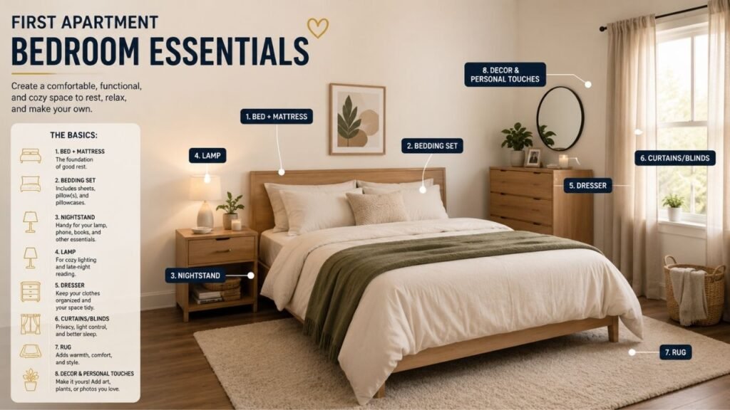 first apartment bedroom essentials