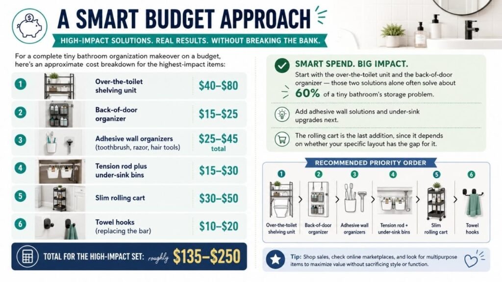 smart budget approach to organize a tiny bathroom