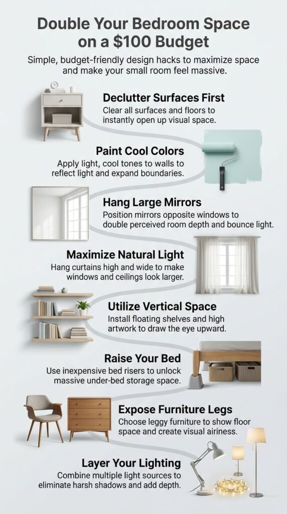 Steps to double your bedroom space on $100 budget