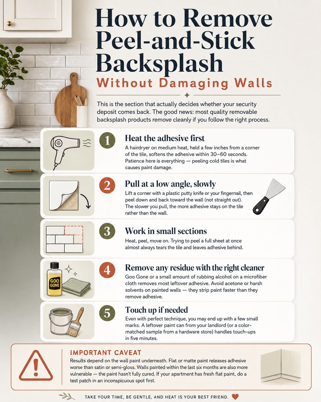 How to Remove Peel-and-Stick Backsplash Without Damaging Walls